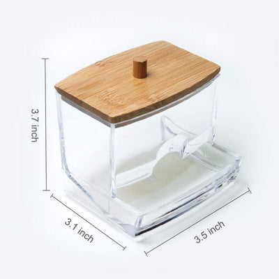 Clear Acrylic Cotton Swab Dispenser with Natural Bamboo Li