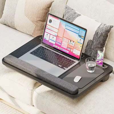 Laptop Lap Desk with Cushion – 21.6-Inch Bed Tray Table with Built-In Mouse Pad, Tablet & Phone Slots