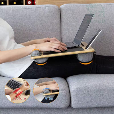 Laptop Lap Desk with Cushion – 21.6-Inch Bed Tray Table in White Maple with Built-In Mouse Pad, Tablet & Phone Slots