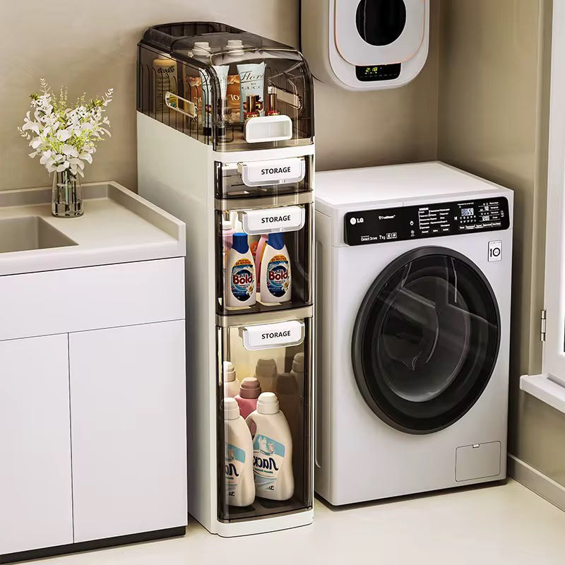 Slim 4-Tier Kitchen & Bathroom Storage Cabinet with Built-in Tissue Dispenser