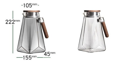 6-Piece Glass Pitcher and Cup Set with Wood Trim and Storage Rack