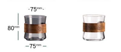 6-Piece Glass Pitcher and Cup Set with Wood Trim and Storage Rack
