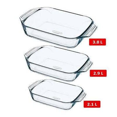 Set of 3-Rectangle Heat Resistant Glass Bakeware- Pyrex