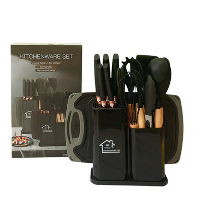 19 Piece Silicone Kitchen Utensil & Stainless-Steel Knife Set with Cutting Board