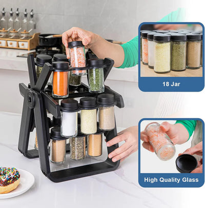 18 pieces Rotating Kitchen Seasoning Jar Set Organizer