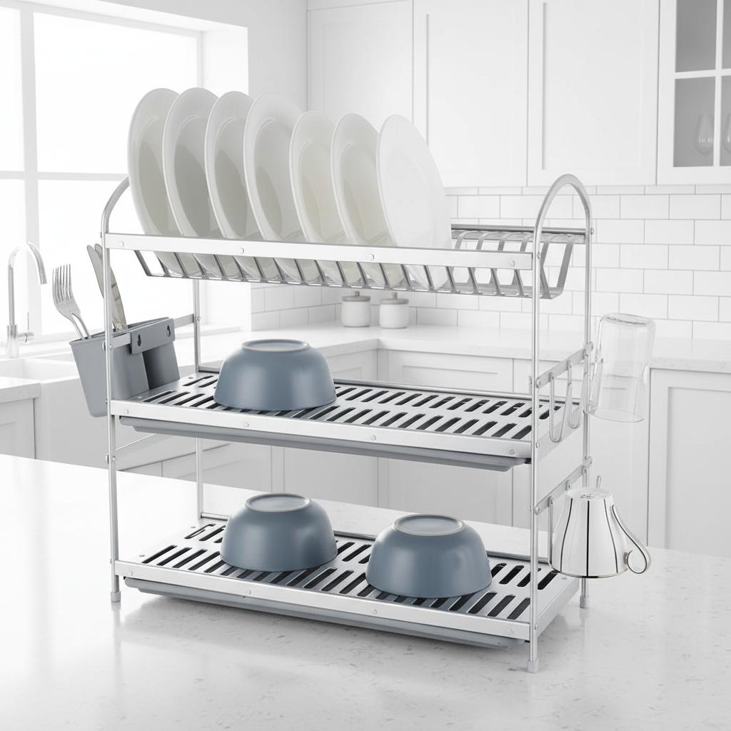 3-Tier Aluminum Space-Saving Dish Drying Rack