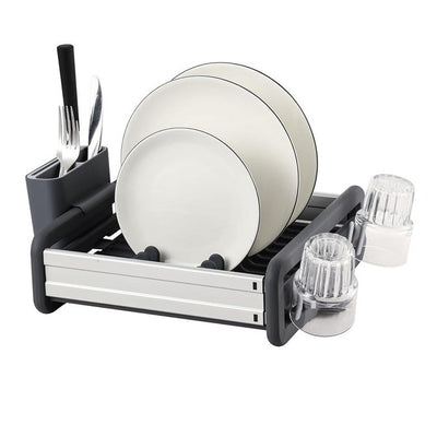 Expandable Dish Drying Rack with Integrated Cutlery Caddy