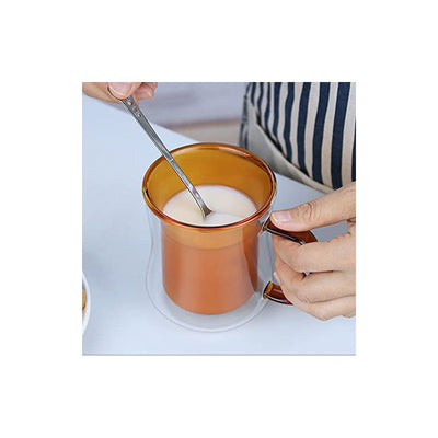 Double Wall 300ml Glass Cup with Orange Handle for Latte, Espresso & Cappuccino