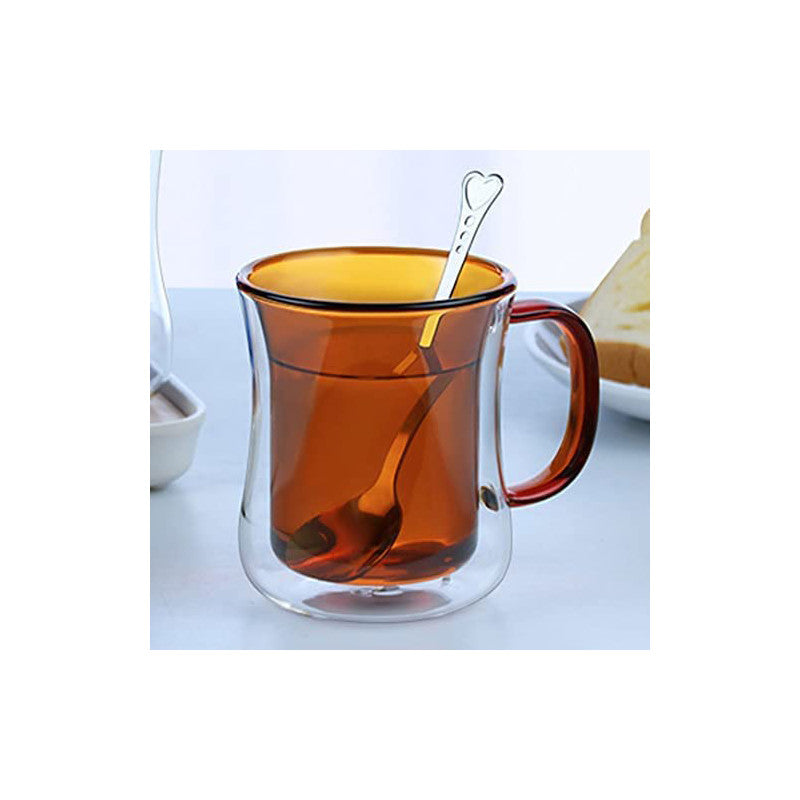Double Wall 300ml Glass Cup with Orange Handle for Latte, Espresso & Cappuccino